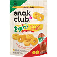 Snak Club Tajin Mango Rings Gummy Candy, Fruit Candy Gummies With Chili And Lime Seasoning, Mild, Gluten-Free And Vegan Snacks, 11 Oz Resealable Bag