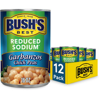 Bush's Best 16 Oz Reduced Sodium Garbanzo Beans, Source Of Plant Based Protein And Fiber, Low Fat, Gluten Free, (Pack Of 12)