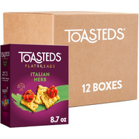 Toasteds Flatbreads Crackers, Party Snacks, Lunch Snacks, Italian Herb (10 Boxes)