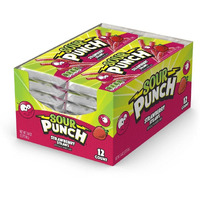 Sour Punch Straws, Sweet & Sour Strawberry Fruit Flavor, Chewy Candy, 4.5Oz Tray (12 Pack)