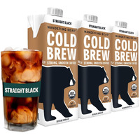 Wandering Bear Straight Black Organic Cold Brew Coffee, 32 Fl Oz, 3 Pack - Extra Strong, Smooth, Organic, Unsweetened, Shelf-Stable, And Ready To Drink Iced Coffee, Cold Brewed Coffee, Cold Coffee