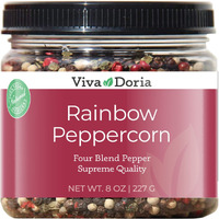 Viva Doria Rainbow Blend Peppercorn, Steam Sterilized Whole Black Pepper, Whole Green Pepper, Whole Pink Pepper, Whole White Pepper, 8 Oz, For Grinder Refills