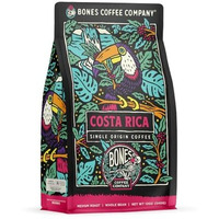 Bones Coffee Company Costa Rica Single-Origin Ground Coffee Beans, Low Acid Coffee, Made With Arabica Coffee Beans, Coffee Lover Gift Ideas, Ground Coffee Medium Roast (12 Oz)