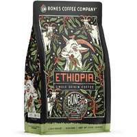 Bones Coffee Company Ethiopia Single-Origin Ground Coffee Beans, Low Acid Coffee, Made With Arabica Coffee Beans, Coffee Lover Gift Ideas, Ground Coffee Light Roast (12 Oz)