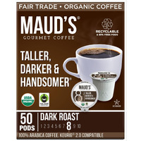 Maud's Organic Dark Roast Coffee Pods, 50 Ct | Taller Darker & Handsomer | Fair Trade Single Origin | 100% Organic Arabica | Solar Energy Produced Recyclable Pods Compatible With Keurig K Cups Maker