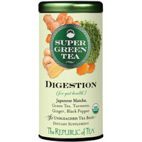The Republic Of Tea - Organic Digestion Supergreen Tea Tin, 36 Tea Bags, Naturally Caffeinated Japanese Matcha And Green Tea