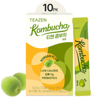 Teazen Korean Plum Kombucha Tea, Electrolyte Powder & Hydration Drink Mix, Sugar Free, Live Probiotics & Prebiotics, 10 Sticks, 1.76Oz
