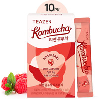 Teazen Raspberry Kombucha Tea, Hydration Drink Mix, Sugar Free, Live Probiotics & Prebiotics, 10 Sticks, 1.76Oz