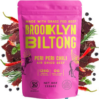 Brooklyn Biltong - Air Dried Grass Fed Beef Snack, South African Beef Jerky - Whole30 Approved, Paleo, Keto, Gluten Free, Sugar Free, Made In Usa - 8 Oz. Bag (Peri Peri)