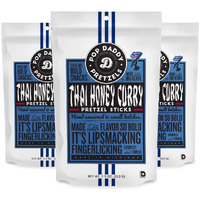 Pop Daddy Flavored Pretzels Sticks | Healthy Gourmet Pretzels Snacks | 7.5Oz Individual Bags | 3 Pack | Thai Honey Curry