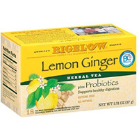 Bigelow Tea Lemon Ginger Plus Probiotics Herbal Tea Bags, 18 Count Box (Pack Of 1) Caffeine Free Herbal Tea, 18 Tea Bags