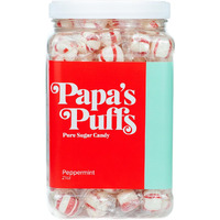 Papa's Puffs Peppermint Flavored Pure Sugar Candy - Individually Wrapped In Resealable Tub - Fat-Free, Gluten-Free, Cholesterol-Free - Manufactured In The Usa