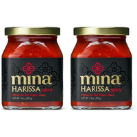 Mina Harissa Hot Sauce, Gourmet Moroccan Heat, Homestyle Spicy Red Chili Harissa Paste With Tangy Twist, 10 Oz (Pack Of 2) Harissa Sauce, Excite Your Senses With Mina's Harissa Seasoning