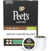 Peets Coffee Decaf House Blend K-Cup Coffee Pods For Keurig Brewers, Dark Roast, 22 Pods