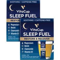 Vitacup Sleep Fuel Instant Tea Packets For Deep Rem Sleep, Relax & De-Stress W/Chamomile Tea, Magnesium, Vitamin D3, Coconut Water, Coconut Milk, Potassium, Calming Tea For Full Body Relaxation, 48Ct