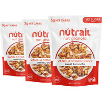 Nutrail Nut Granola Cereal, Vanilla Strawberry, No Sugar Added, Keto, Low Carb, Gluten Free, Grain Free, Healthy Breakfast 8 Oz. 3 Count