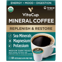 Vitacup Mineral Coffee Pods With Trace Minerals, Hydrate, Replenish & Restore, W/Sea Minerals, Electrolytes, Organic Coffee, Medium Dark Roast, Single Serve Pod Compatible W/Keurig K-Cup Brewers,64 Ct