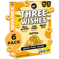 Plant-Based And Vegan Breakfast Cereal By Three Wishes - Honey, 6 Pack - More Protein And Less Sugar Snack - Gluten-Free, Grain-Free - Non-Gmo