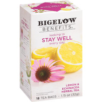 Bigelow Benefits Stay Well Lemon And Echinacea Herbal Tea, Caffeine Free, 18 Count (Pack Of 6), 108 Total Tea Bags