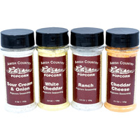 Amish Country Popcorn | Seasoning Variety Pack | 4 Bottles | White Cheddar - Cheddar Cheese - Sour Cream & Onion -Ranch | Nut Free | Old Fashioned, Non-Gmo And Gluten Free