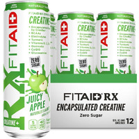 Fitaid Rx Zero Sugar, Encapsulated Creatine, Workout Recovery Drink, All-In-One Blend, Bcaas, Glucosamine, Turmeric, B-Complex, Naturally Sweetened, Juicy Apple, 12 Fl Oz (Pack Of 12)