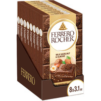 Ferrero Rocher Premium Chocolate Bars, 8 Pack, Milk Chocolate Hazelnut & Almond, 3.1 Oz Each