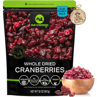Nut Cravings Dry Fruits - Sun Dried Whole Cranberries, Lightly Sweetened (32Oz - 2 Lb) Packed Fresh In Resealable Bag - Sweet Snack, Healthy Food, All Natural, Vegan, Kosher Certified