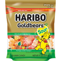 Haribo Gummi Candy, Sour Goldbears, 9 Oz. Stand Up Bag (Pack Of 6)