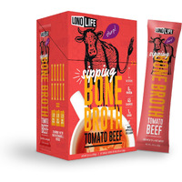 Lonolife Tomato Beef Bone Broth Powder Mix | Grass-Fed, 10G Protein | Collagen-Rich, Keto & Paleo Friendly | Natural Ingredients | 10 Portable Stick Pack Servings