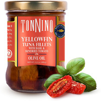 Tonnino Yellowfin Tuna In Olive Oil With Tomato & Basil 6.3 Oz - Gourmet 6-Pack: Omega-3, High Protein, Gluten-Free, Ready-To-Eat Tuna Packets For Tuna Salad, Tuna Fish Alternative To Salmon