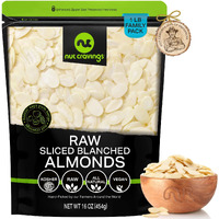Nut Cravings - Blanched Sliced Almonds - Raw, (16Oz - 1 Lb) Packed Fresh In Resealable Bag - Nut Snack - Healthy Protein Food, All Natural, Keto, Vegan, Kosher Ideal For Trail Mixed Nuts