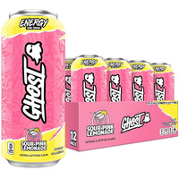 Ghost Energy Drink - 12-Pack, Sour Pink Lemonade, 16Oz Cans - Energy & Focus & No Artificial Colors - 200Mg Of Natural Caffeine, L-Carnitine & Taurine - Gluten-Free & Vegan