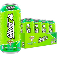 Ghost Energy Drink - 12-Pack, Warheads Sour Green Apple, 16Oz - Energy & Focus & No Artificial Colors - 200Mg Of Natural Caffeine, L-Carnitine & Taurine - Gluten-Free & Vegan