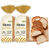 Hero Bread Sliced White Bread - Delicious Bread With 0G Net Carb, 0G Sugar, 45 Calories, 10G Fiber Per Slice | Tastes Like Regular Bread | Low Carb & Keto Friendly Bread Loaf -15 Slices/Loaf, 2 Loaves