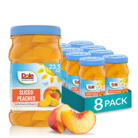 Dole Fruit Jars, Yellow Cling Sliced Peaches In 100% Fruit Juice, Gluten Free, Pantry Staples, 23.5 Oz Resealable Jars, (Pack Of 8)