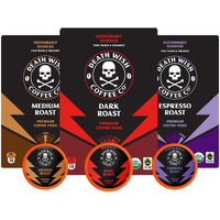 Death Wish Coffee Co., Single Serve Coffee - Extra Kick Of Caffeine - 10 Each Of Medium, Dark, And Espresso Roast - Mixed Roast Variety Pack