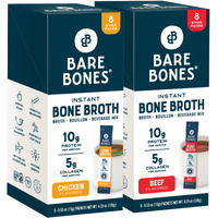 Bare Bones Bone Broth Instant Powdered Mix, Variety Pack, 8 Chicken And 8 Beef, 15G Sticks, 10G Protein, Keto & Paleo Friendly Bone Broth Packets, 16 Total Servings