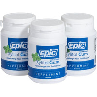 Epic Xylitol Chewing Gum - Sugar Free & Aspartame Free Chewing Gum Sweetened W/Xylitol For Dry Mouth & Gum Health (Peppermint, 50-Piece Bottle, 3 Bottles)
