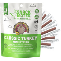 The New Primal Snack Mates Classic Turkey Mini Sticks, All-Natural Turkey, High Protein And Low Sugar Kids Snack, Certified Paleo, Certified Gluten-Free, Lunchbox Friendly, 0.5Oz Each, 15 Pack