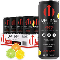 Uptime | Original Citrus | Cane Sugar (12 Pack), Premium Energy Drink, 12Oz Cans, Natural Caffeine, Sparkling, Natural Flavors
