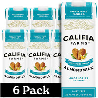 Califia Farms - Unsweetened Vanilla Almond Milk, 32 Oz (Pack Of 6), Dairy Free, Vegan, Plant Based, Keto, Shelf Stable, Vegan, Gluten Free, Non Gmo, Sugar Free, High Calcium, Smoothie