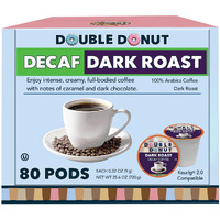 Double Donut Decaf Dark Roast Coffee Pods, Extra Bold Blend Coffee, Single Serve Coffee For Keurig K Cups Machines, Decaf Dark Roast Coffee In Recyclable Pods, 80 Count