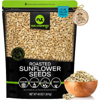 Nut Cravings - Roasted Unsalted Sunflower Seeds Kernels To Eat, No Shell Hulled (48Oz - 3 Lb) Bulk Nuts Packed Fresh In Resealable Bag - Healthy Protein Snack, All Natural, Keto, Vegan, Kosher