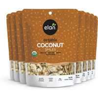 Elan Organic Coconut Smiles, Dried Coconut, Lightly Roasted, Unsweetened Coconut Chips, No Sugar Added, Non-Gmo, Vegan, Gluten-Free, Kosher, 8 Pack Of 4.4 Oz