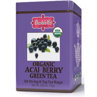 Brew La La Organic Green Tea - Natural Acai Flavor - 50 Double Chambered Bags - Low Caffeine Gourmet Tea - Certified Organic