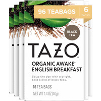 Tazo Tea Bags, Black Tea, Regenerative Organic Awake English Breakfast Tea, 16 Count (Pack Of 6)
