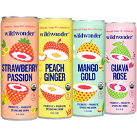 Wildwonder Sparkling Probiotic Juice Drink W/Gut Health Immunity & Support 5G Fiber, Live Probiotics, Caffeine Free, Organic, Vegan, Low Sugar, 12Pk 12Oz, Classic Variety Pack, As Seen On Shark Tank