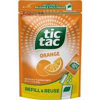 Tic Tac Resealable Refill Bag, Bulk 17.2 Oz, Orange Flavored Mints, On-The-Go Refreshment, Includes Empty Refillable Pack