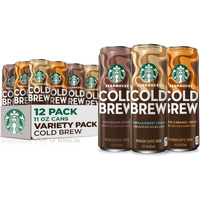 Starbucks Cold Brew Coffee, 3 Flavor Variety Pack, 11 Fl Oz Cans (12 Pack), Premium Coffee Drink, Iced Coffee