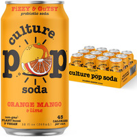 Culture Pop Soda Sparkling Probiotic Drink, Vegan Soda For Gut Health, Non-Gmo, Gf, No Added Sugar, 12 Pack, 12 Fl Oz Cans, Orange Mango